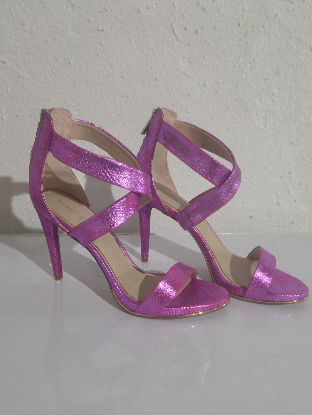 Kenneth Cole Brooke Metallic Pink Strappy High Heel Sandals